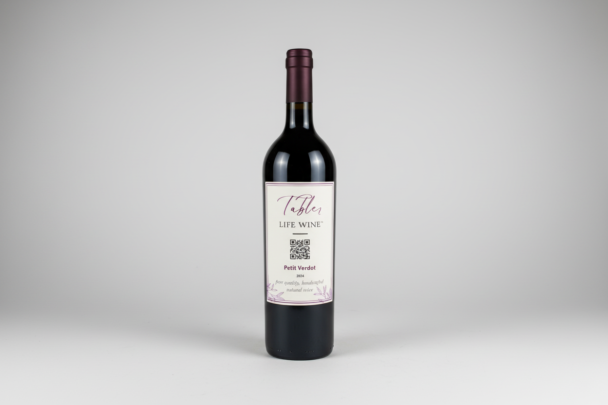 Wine bottle with a label on a white background